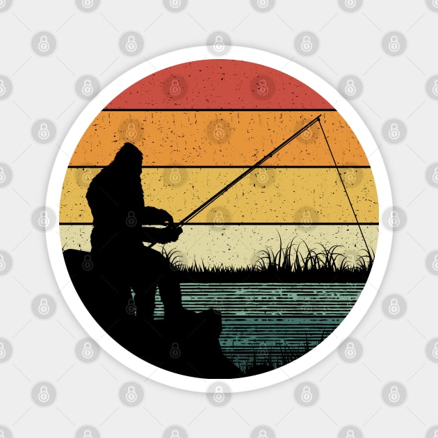 Bigfoot Fishing Retro Sasquatch Magnet by Tesszero